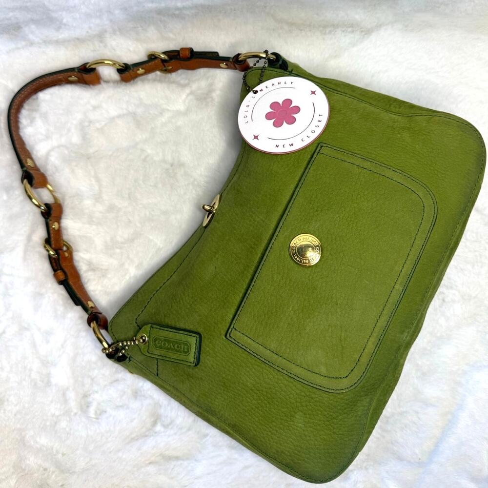 RARE y2k COACH 8A54 Chelsea Hobo Turnlock Nubuc Green Shoulder Bag - Picture 2 of 12